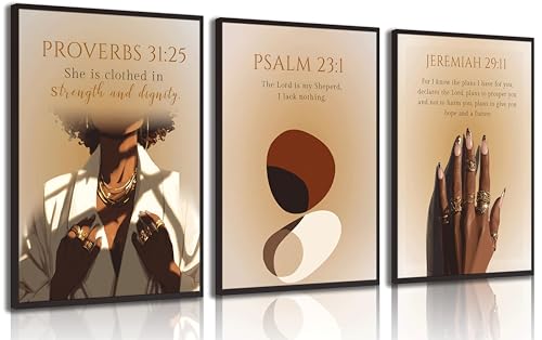 3Pcs Black Girl Wall Art African American Trendy Woman...