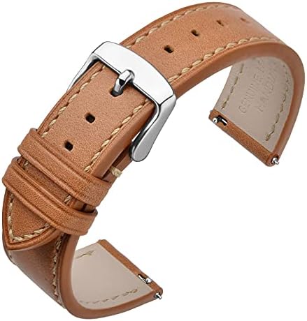 ANNEFIT Watch Band 17mm with Stainless Silver Buckle - Classic Oil Wax Leather Quick Release Watch Strap (Light Brown)