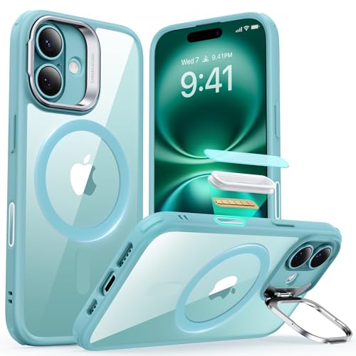 Image of ESR for iPhone 16 Case, Camera Control Button Compatible with MagSafe, Military-Grade Protective Case, Built-in Stash Stand Phone Case, Scratch-Resistant Back Cover, Classic Series, Clear Green