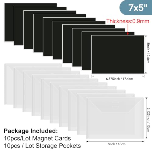Image of 20PCS Dies & Stamps Storage Pockets and Magnet Sheets,0.9mm Thickness Magnetic Sheets for Dies Storage,7X5inch Craft Die Storage Envelopes,Magnetic Die Storage, Stamp and Die Storage Pockets