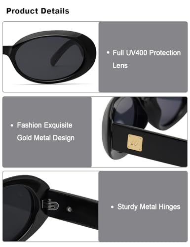 Retro Oval Sunglasses for Women Men Trendy Small 90s Style Vintage Skinny Narrow Frame 2-Pack4