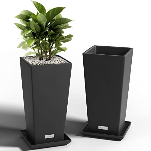 Elevens 20" Outdoor Planter Black Larger Flower Pots Indoor Modern Tapered Square Outdoor Planter Indoor And Outdoor Flower Pots For Front Door, Patio And Deck（2 Packs） #TOP16