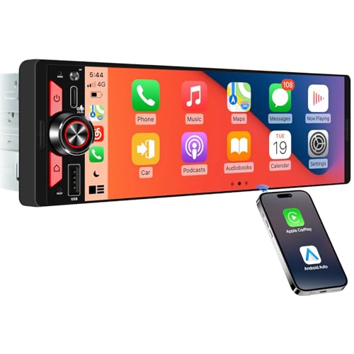 Single Din Car Stereo CarPlay - Wireless Android Auto Radio Receiver for Truck - 6.5 Inch Incell Touchscreen Bluetooth Dual Subwoofer 4.2-CHN Outputs PD3.0 Type-C Fast Charge USB SWC