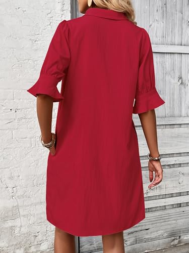 Image of FENSACE Womens Casual Shirt Dress Ruffle Sleeve Button Down Shift Summer Dresses with Pockets