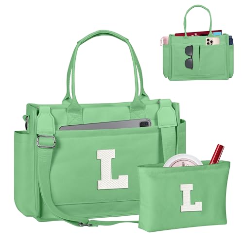 Image of Birthday Gifts for Women, Initial Tote Bag with Makeup Bag | Teen Girl Gifts Trendy Stuff, Back to Campus