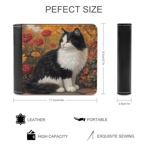 Long Hair Cow Cat Autumn Leather Wallets for Men Slim Bifold Purse Clutch with 6 Credit Card Pockets2
