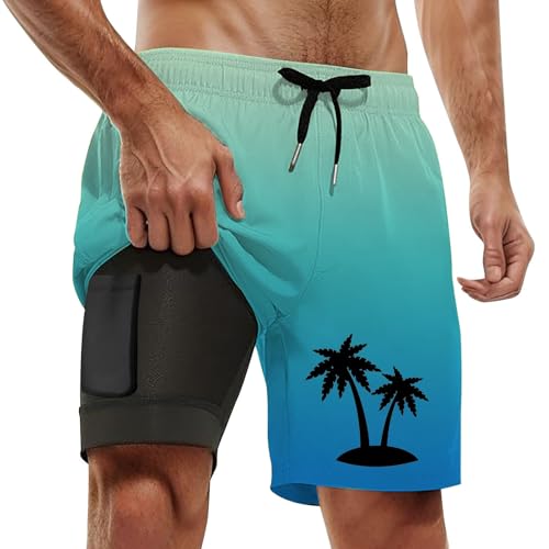 YOSUWOAI Bañador para hombre de verano, bañador con estampado hawaiano, pantalones cortos de natación con forro de compresión, pantalones cortos de surf, pantalones de playa, de secado rápido