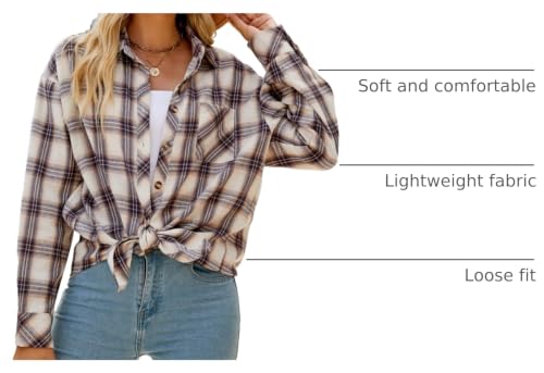 Image of CHYRII Womens Button Down Flannel Shirts Long Sleeve Plaid Shackets Business Casual Blouse Top