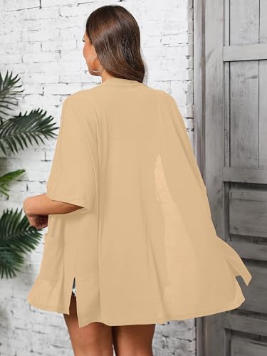 Image of AusLook Plus Size Cardigan for Women Short Sleeve Lightweight Open Front Shrug with Pockets for Dresses and Layering 1X-5X
