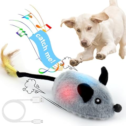 BABORUI Interactive Dog Toys Mouse, Escaping Mice Squeaky Dog Toys with Lights & Auto-Turn, Rechargeable Moving Dog Toys for Small/Medium/Large Dogs & Cats(Grey) Cover