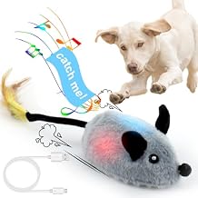 BABORUI Interactive Dog Toys Mouse, Escaping Mice Squeaky Dog Toy with Lights & Auto-Turn, Rechargeable Moving Dog Toys for Small/Medium/Large Dogs & CatsGrey