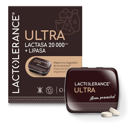 LACTOLERANCE ULTRA - Alta concentración de lactasa (20.000 FCC) y lipasa (500 UI) - Doble acción para la digestión de lactosa y grasas - Envase de 36 comprimidos - Fabricado en Francia