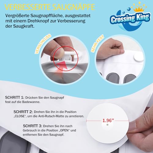 Crossing King Sprudelmatte Badewanne, Badewanne Spa-Matte für Glatte Oberflächen, Verbesserte Maschine, 6 Geschwindigkeitsstufen für Sprudel, Kissen und Fernbedienung zum Entspannen (Grau)