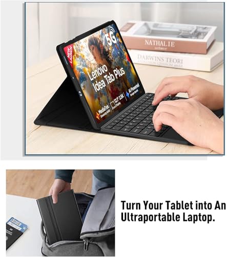 Image of HOM Tri-Fold 7-Colour Backlight Detachable Wireless Bluetooth Keyboard with Trackpad /Touchpad Tablet Cover Case for Lenovo Idea Tab Plus 12.1 inch - Black