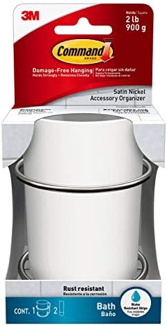 Command Bath Accessories Organiser, Satin Nickel/White, Damage-Free