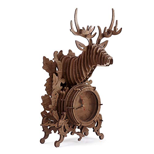 3D Wooden Puzzle Clock Model Kits for Adults - Reindeer Desk Clock