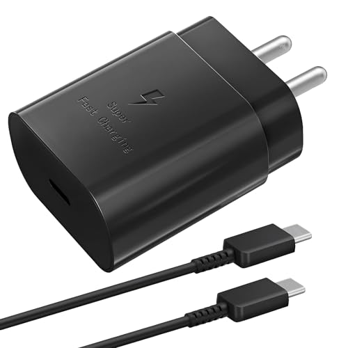 Image of Original 25W Ultra Fast Charger with C to C Cable Compatible with Samsung | M14 5G / M34 / M54 / M53 5G / M33 / M13 / A34 / A54 5G (Adapter and Cable)*Black GFR589
