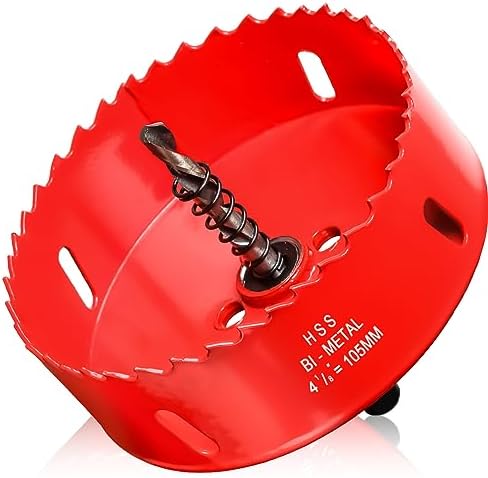 4 1/8 inch Hole Saw for Wood, 105mm Diameter HSS Bi-Metal Hole Cutter Circular Drill Bit for Plastic, Drywall, Plasterboard, Fiberglass and Vent Pipe, 3/8” Hex Shank