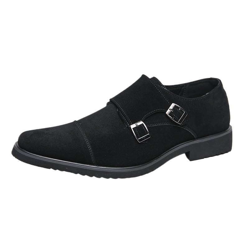 Dress Oxford Formal Double Monk Shoes for Mens Party Anti-Slip Non Slip Rubber Sole Block Heel Shoe Synthetic Suede Leather Comfort Orthopedic Slip On Pointed Toe