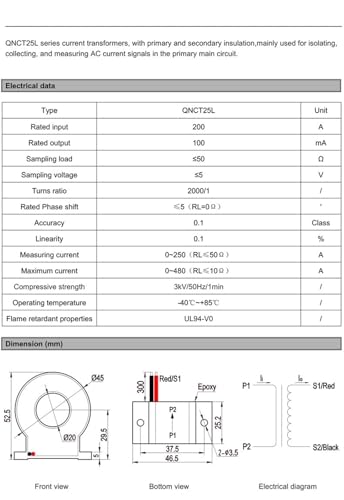 Transformateur de courant QNCT25L 200A/100mA capteur CT domotique - 4