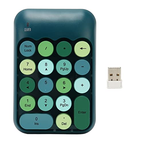 GOWENIC One Hand Numeric Keypad, Retro Color 18 Keys Number Pad with USB Receiver, Silent Portable Mini Keypad for Laptop,PC,Desktop, for OS X (Dark Green Color)