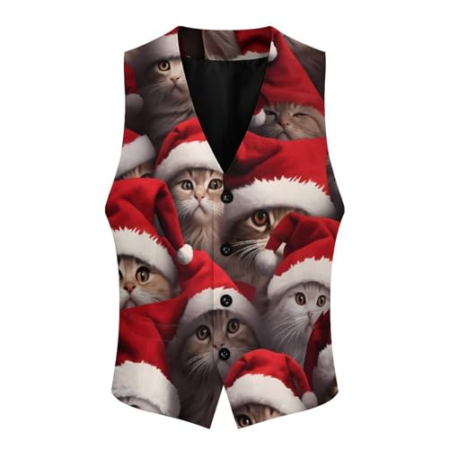 Cats Merry XmasMen's Suit Vest Slim Fit Formal Dress Waistcoat V Neck Casual Business Vests for Suit Or Tuxedo4