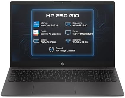 HP 250 G10 Intel Core i5-1334U 8GB 512GB SSD 15.6" FHD Freedos Laptop, Notebook B2PH6ES - Görsel 1