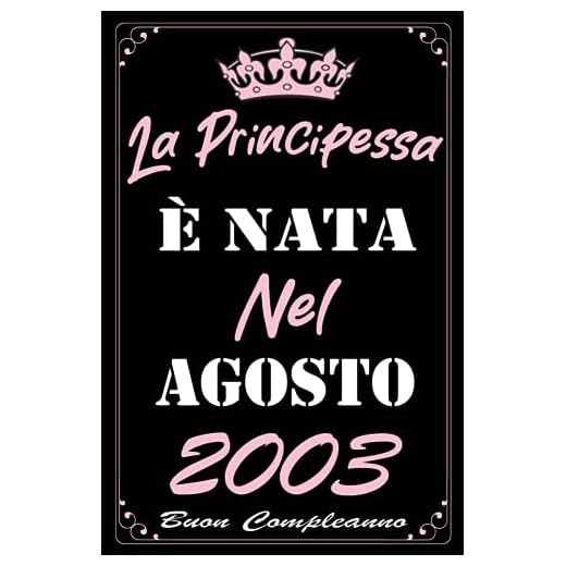 La Principessa È Nata Nel Agosto 2003: Idea Regalo di compleanno 20 anni per donne , signora, moglie, mamma, zia ,sorella / Quaderno a righe"