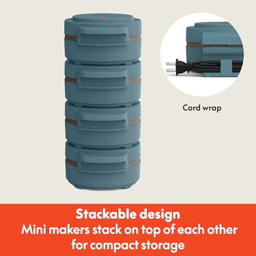 bella Snack-n-Store Min Waffle Maker, EverGood™ Ceramic Nonstick Coating, Cord Wrap, Ready Indicator Light & Cool Touch Handles, Stackable Design & Customizable Plates, 350 Watt, Surf