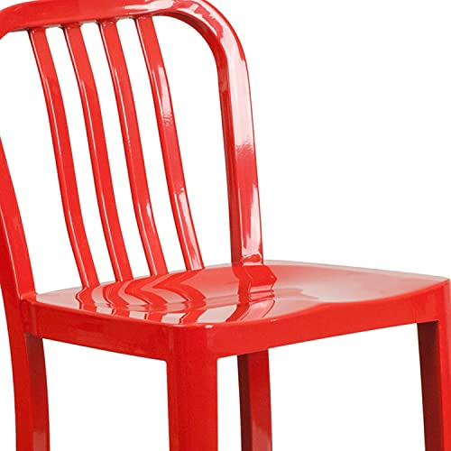Flash Furniture Commercial Grade 24" High Red Metal Indoor-Outdoor Counter Height Stool With Vertical Slat Back #TOP6