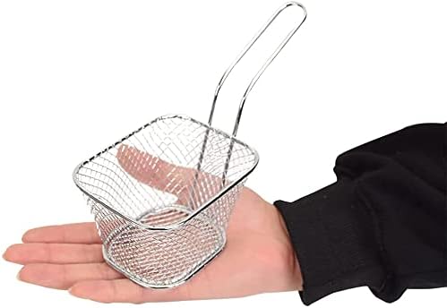 8 Pack Mini Chip Serving Frying Baskets with Handle, Stainless Steel French Fry Chef Chrome Fryer Basket Set for Cooking Gadgets, Chips, Onion Rings, Chicken Wings