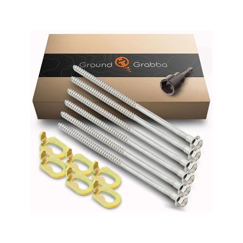 GroundGrabba Junior Stake Kit | Heavy Duty Screw-in Ground Anchors, for Tents, Outdoor Camping, and Backpacking | 6 Stakes, The Fang (6), 15mm Hex Driver (1)