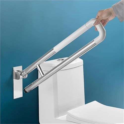 折りたたみ式トイレ手すり 70cm/60cm 壁取り付けステンレス製 高齢者・妊婦・体の不自由な方向け安全サポート(White,70cm)