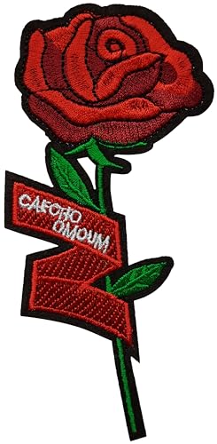 Écusson Fleur Rose Rouge Feuilles Patch Thermocollant 14x6,3cm