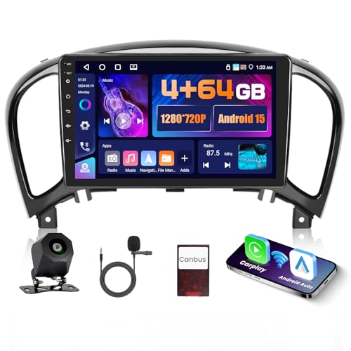 5G WiFi 4+64G Android Autoradio Wireless Carplay pour Nissan Juke J15 2010-2019/YF15 Infiniti ESQ 2011-2017, 9 Pouces IPS écran Tactile pour Voiture Android...