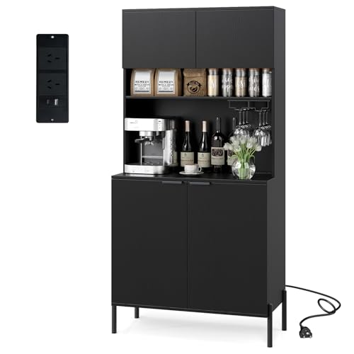 Giantex 64.5" Kitchen Pantry Cabinet with Charging Station, Tall Buffet