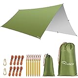 RYACO Camping Zeltplane, 3m x 5m Tarp wasserdicht für Hängematte, mit 8 Erdnägel & 8 Seilen Anti-UV Regen Sonnen Schutz Leicht Kompakt Zeltunterlage Picknickdecke Hammock für Ourdoor Camping MEHRWEG