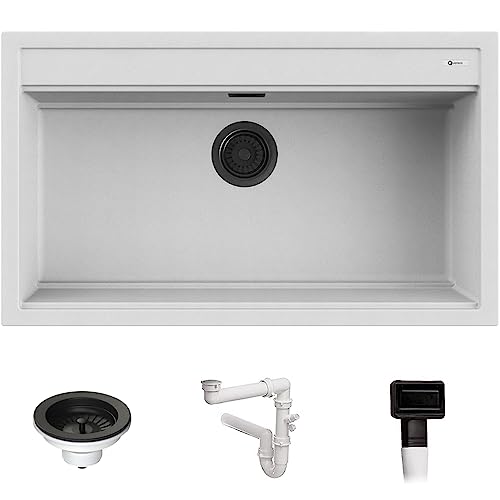 Lavello Quareco incasso 1 vasca 86×51 Prime 90 Granito Bianco QLP090BI