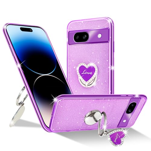 Coque Google Pixel 8A anti-chute lavande paillettes avec support