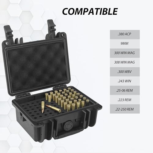 OUUTMEE 77 Round Bullet Storage Case - Waterproof Ammo Case With EVA Foam - for 308 .243 Winchester, .22 LR.380 ACP 9mm .223 .22-250 Remington