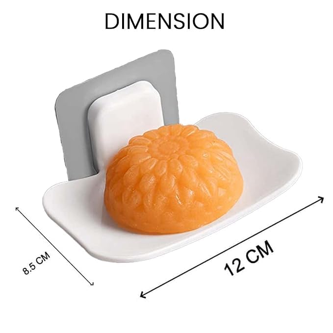 Image of Self-Adhesive Soap Holder for Bathroom (Pack of 2) Wall Mounted No-Drill Soap Stand with Water Drainage | Strong Sticker Plastic Soap Dish for Wash Basin & Kitchen (2, PS Soap Dish White)