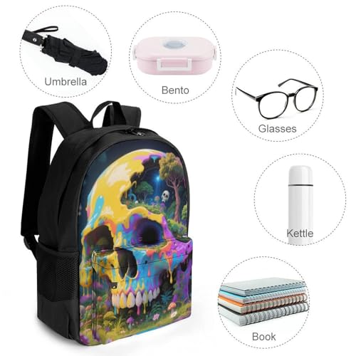 Supdreamc Psychedelic Skull Art Rucksacks Lightweight Multipurpose Anti-Theft Shoulder Bag Big Capacity Traveling & Camping Backpack With Side Pockets4