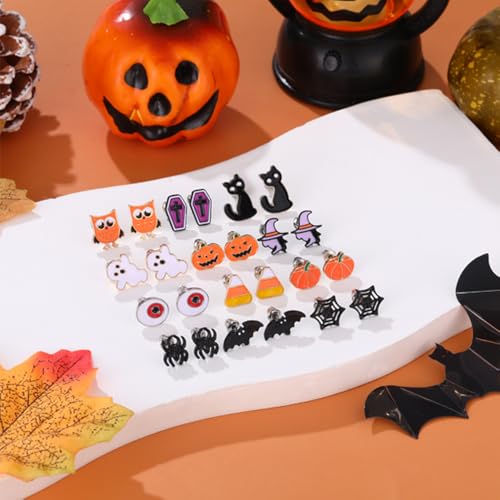 Yoshow 54 Pairs Hypoallergenic Holiday Earrings Variety Pack Cute Halloween Stud Earrings Bulk for Women Teens Fun Thanksgiving Christmas Earrings Set Fall Earrings Jewelry3
