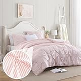 Swift Home Full/Queen Pinstripe Peach Pink Comforter Set - Classic Pintuck Bedding Set - 3 Pieces Bed Linen, 1 Comforter and 2 Pillow Shams