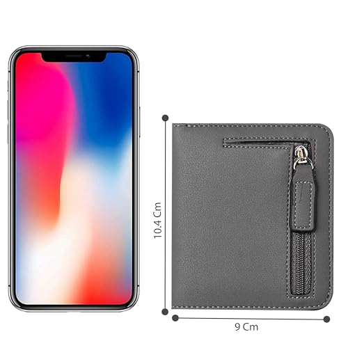 Image of Storite Women RFID Blocking Wallet - 8 Slot | PU Leather Card Holder | Slim Mini Purse with 6 Card Slots, ID Window, Cash Pocket | Button Closure | Compact & Lightweight (Grey - 10.4 x 9 x 2 cm)
