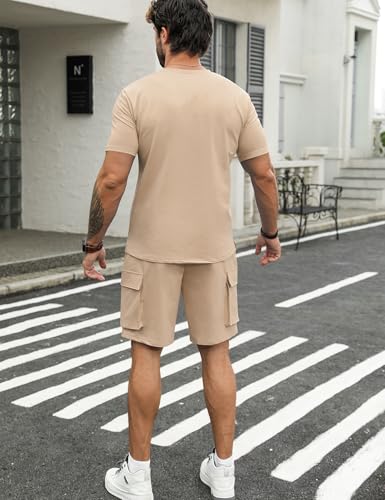 Babioboa Men's Short Sets 2 Piece Outfits Short Sleeve Crewneck Summer T Shirt and Drawstring Casual Track Shorts Set4