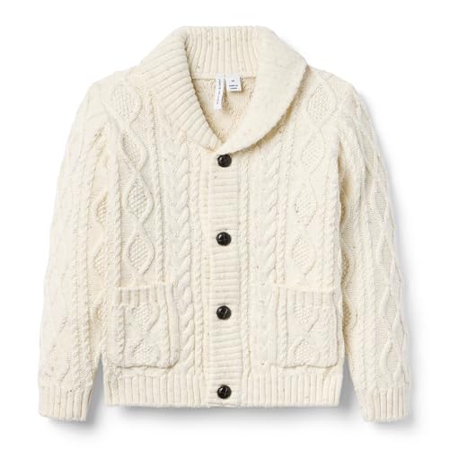 Cable Knit Shawl Collar Cardigan, Ivory, 1218