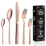Velaze Besteckset 6 Personen, Besteck Set 30-teilig, Essbesteck Set aus Edelstahl 18/10, Bestecksets mit Essmesser, Esslöffel, Essgabel, Kuchengabel, und Teelöffel für Familie, Restaurant - Rosegold