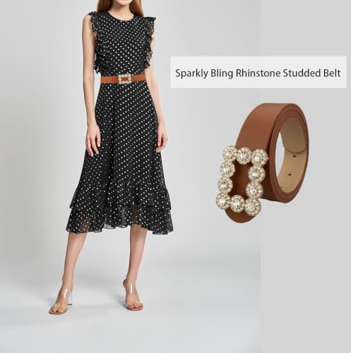 COTIM COYIN Women's Fashion Leather Belt with Rhinestone Buckle For Jeans Dresses Pants3