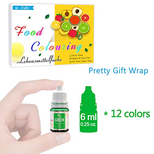 Food Colouring - 12 Colours Variety Liquid Cake Icing Food Colouring Kit for Baking, Fondant, Decorating and Cooking - Vibrant Food Colour Dye for Airbrush, DIY Slime Making and Crafts - 6ml Each